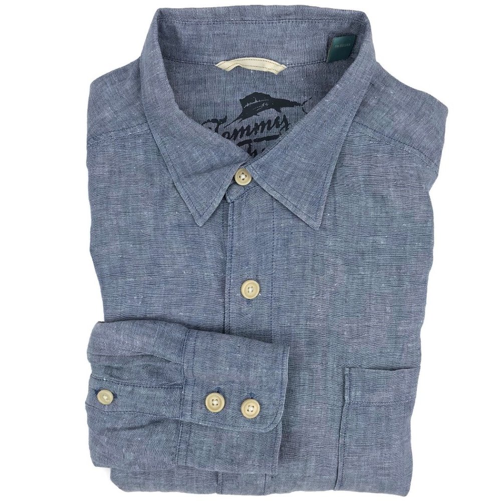 Tommy Bahama Linen Button Down Shirt Large Blue Sz